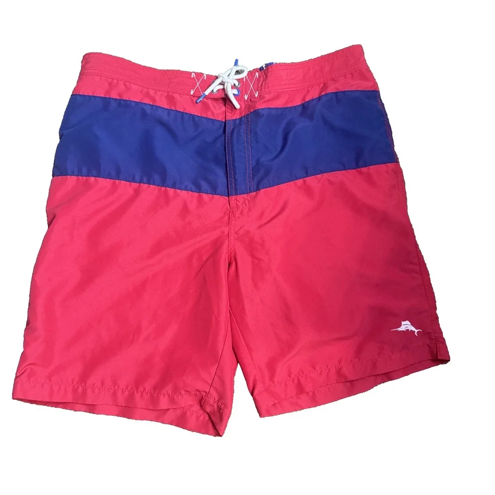 Tommy Bahama Men's Blue & Red Swim trunks board Shorts lined sz XL colorblock